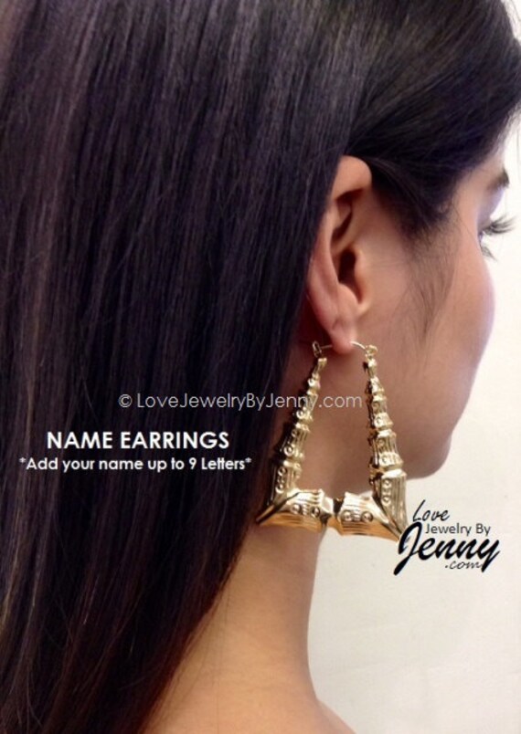 14K Gold Plated 2 1/4 inch Door Knocker name earrings by Etsy