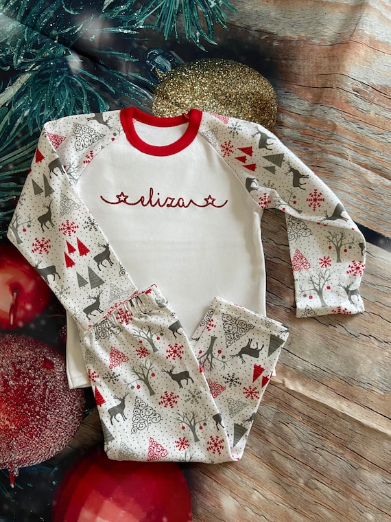 Personalised Fairisle Deer Stag Tree Christmas Pyjamas Ages 1 10