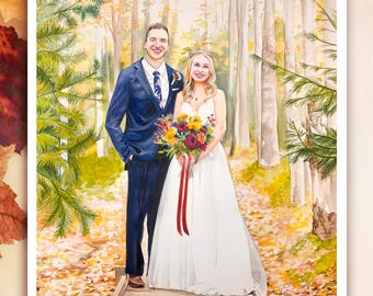 Retrato de boda personalizado en acuarela a partir de una foto - Pintura de pareja pintada a mano - Regalo de aniversario personalizado