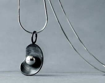 Sterling silver statement pendant, geometric pendant with ball, brutalist pendant, brutalist jewelry, modernist jewelry, futuristic jewelry