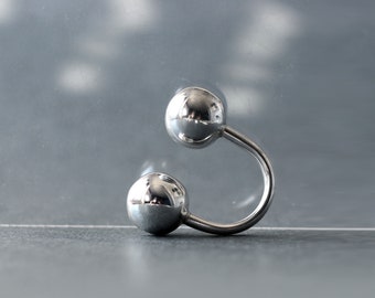 Sterling silver geometric ring, ball ring, open ring, open cuff ring, contemporary ring, silver big ring, statement ring, adjustable ring