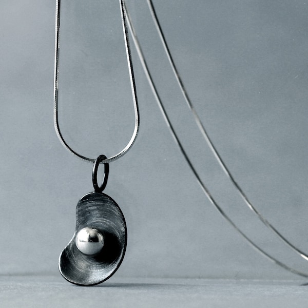 Sterling silver statement pendant, geometric pendant with ball, brutalist pendant, brutalist jewelry, modernist jewelry, futuristic jewelry