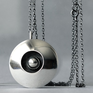 Sterling silver disc pendant, large geometric pendant, ball necklace, chunky necklace, geometric statement necklace, geometric necklace