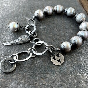 Bracelet argent avec perles naturelles, bracelet perles oxydées, bracelet unique avec minéraux, bracelet moderne image 1