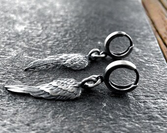 Raw silver earings, sterling silver wing earrings, brutalist earrings, brutalist jewelry, dangle oxidized earrings, modern earrings unique