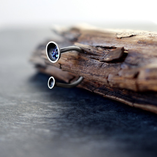 Raw silver ring, sterling silver oxidized ring, mineral ring, minimal ring, dainty ring, simple black ring, raw stone ring, black stone ring