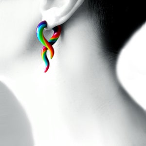 Colorful sterling silver stud earrings for african tribal women and girls, rainbow candy colorful stud, spiral ear gauges, tribal fake plugs image 1