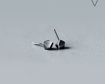 Silver mens earrings, mens stud earrings diamond shaped, unique stud earrings minimal, gay earrings, contemporary studs, brutalist jewelry