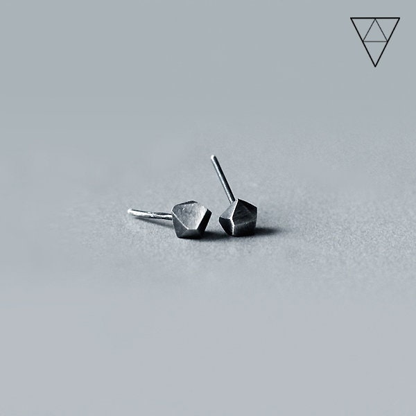 Silver mens earrings, mens stud earrings diamond shaped, unique stud earrings minimal, gay earrings, contemporary studs, brutalist jewelry