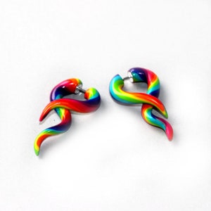 Colorful sterling silver stud earrings for african tribal women and girls, rainbow candy colorful stud, spiral ear gauges, tribal fake plugs image 6