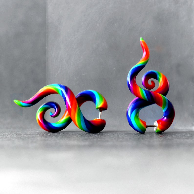 Fake Gauge Earrings Fake Gauges Rainbow Earrings Multicolor Etsy UK
