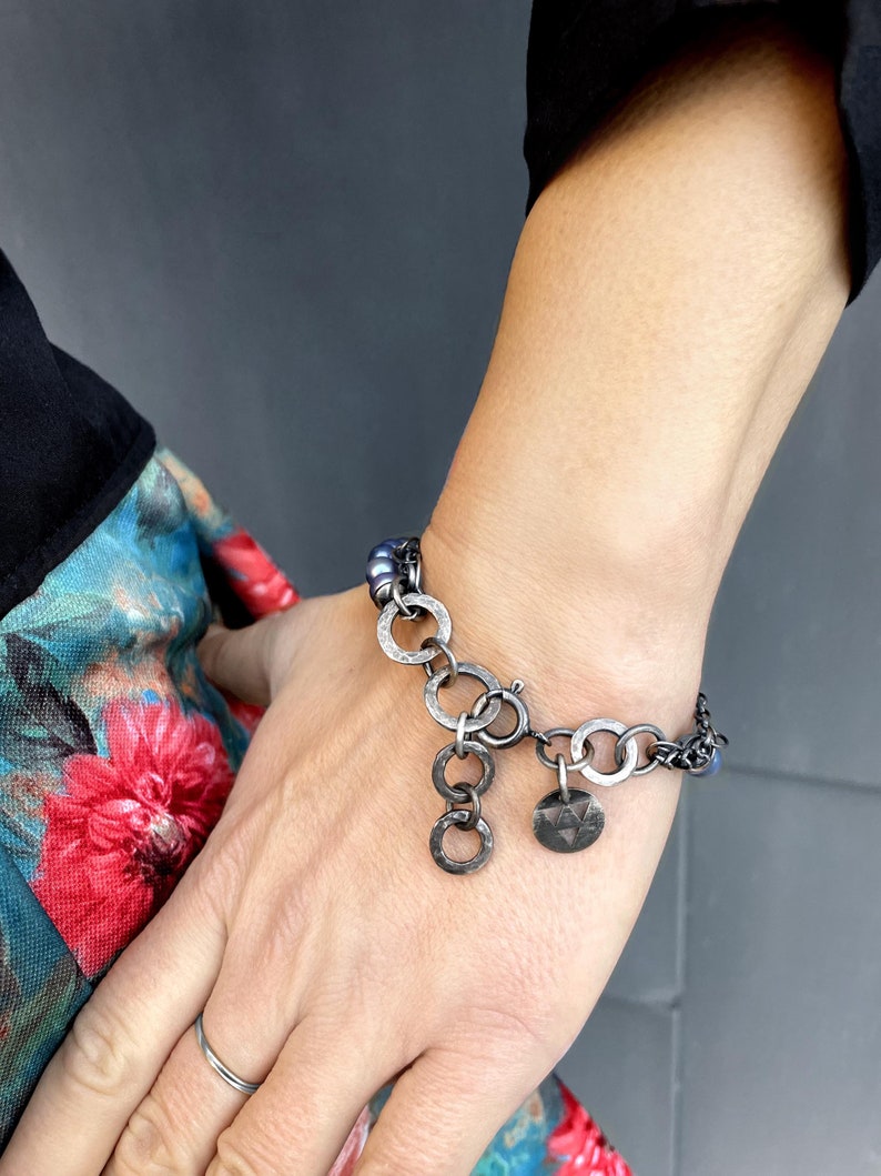 Bracelet argenté avec perles naturelles, bracelet bohème oxydé, bracelet unique avec minéraux, bracelet délicat pour femme image 6