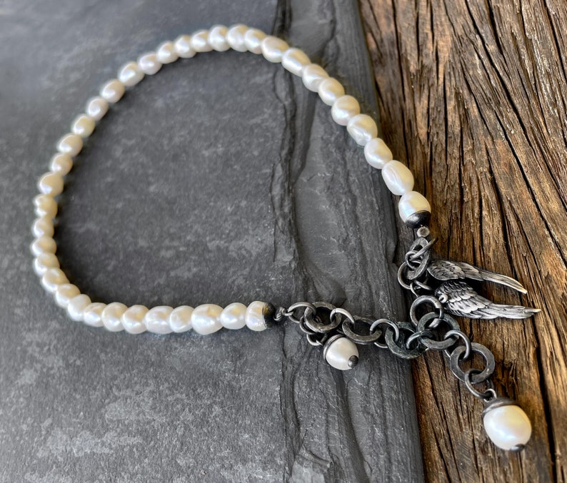 Collier argent avec perles, collier unique avec perle naturelle, collier bohème moderne, argent oxydé, bijoux artistiques image 1