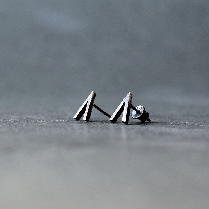 Silver mens earrings stud, mens stud earrings, mens earrings, men black earrings, men earrings, black triangle earrings, black stud earrings image 6