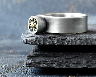 Raw silver ring, raw stone ring, pyrite ring, mineral ring, brutalist ring, druzy ring, minimalist ring, geometric sterling silver ring