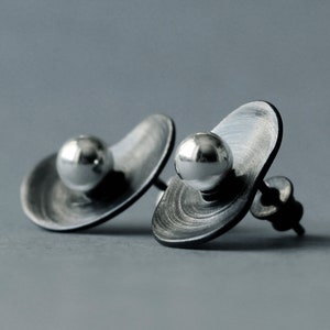 Raw silver earrings, contemporary earring, modernist earrings, abstract earrings, modern earrings, brutalist jewelry, black oxidized earring