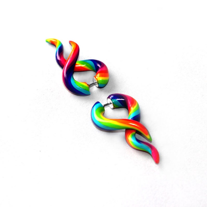 Colorful sterling silver stud earrings for african tribal women and girls rainbow candy colorful stud spiral ear gauges tribal fake plugs