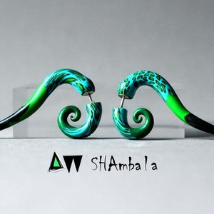 Boucles d&#39;oreilles à clous turquoise, boucles d&#39;oreilles à imprimé léopard, boucles d&#39;oreilles en spirale africaines, boucles d&#39;oreilles à clous exotiques, fausses boucles d&#39;oreilles à fiche