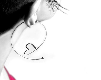 Sterling silver hearts earrings, hoops earrings heart shape, minimalist valentine's  day gift, romantic two hearts earrings, earrings LOVE