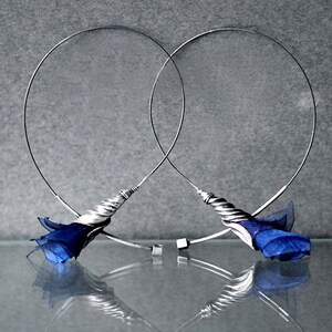 Boucles doreilles en argent roues bleu marine avec tissu, boucles doreilles fleurs, boucles doreilles de mariage, boucles doreilles de roue suspendue, boucles doreilles bleu marine bleu foncé image 5