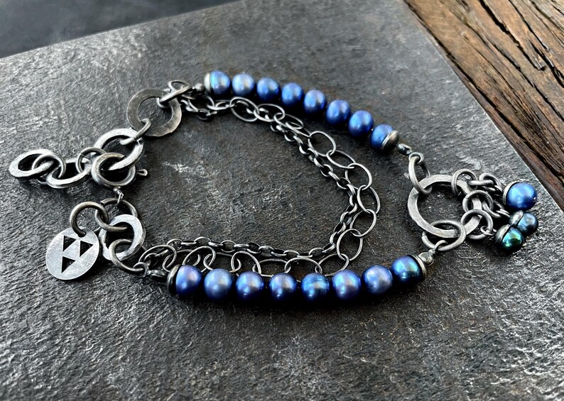 Bracelet argenté avec perles naturelles, bracelet bohème oxydé, bracelet unique avec minéraux, bracelet délicat pour femme image 2
