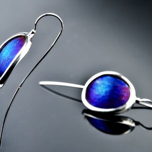Sterling silver art deco earrings, contemporary earring, dangle anodized titanium earrings, geometric earrings, lightweight modern earrings