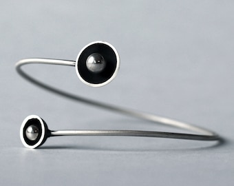 Silver ball bracelet, raw silver bracelet, open cuff bracelet, modern bracelet, modernist bracelet, brutalist bracelet, solid silver bangle