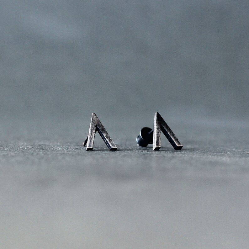 Silver mens earrings stud, mens stud earrings, mens earrings, men black earrings, men earrings, black triangle earrings, black stud earrings image 3