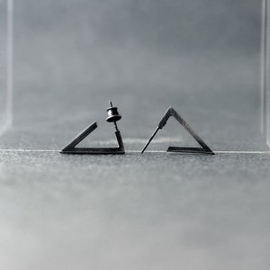 Sterling silver triangle studs, black stud earrings, black triangle earrings, modern earrings, edgy earrings, spike earrings, punk earrings