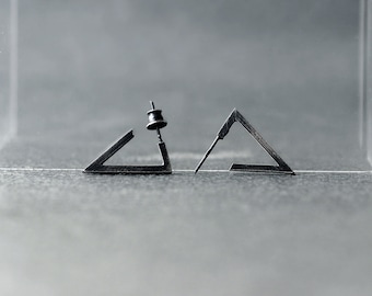 Sterling silver triangle studs, black stud earrings, black triangle earrings, modern earrings, edgy earrings, spike earrings, punk earrings