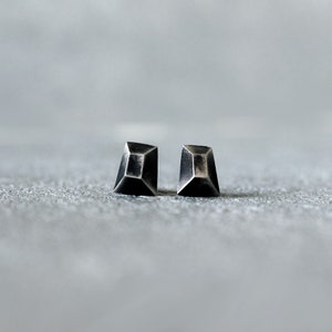 Raw silver earrings, mens earrings, mens stud earrings, mens post earrings, small black stud earrings, brutalist earrings, brutalist jewelry