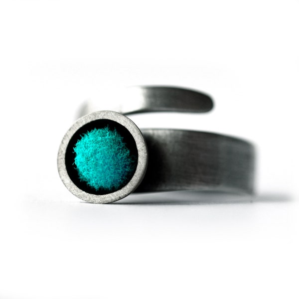 Zilveren verstelbare ring, turquoise ring, geoxideerde ring