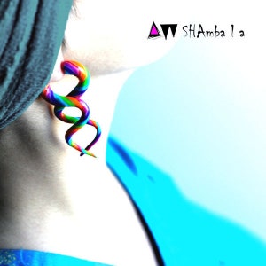 Boucles d’oreilles arc en ciel argent, boucles d’oreilles, tord ADN, boucles d’oreilles en trois dimensions, fake plugs, Earrings colorées de maman pour sa fille