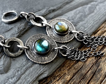 Sterling silver labradorite earrings, raw silver earrings, long labradorite dangle earrings, aztec tribal earring, modern earrings unique