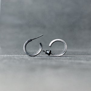Raw silver earrings, small hoop earrings, silver hoop earrings, open hoop earrings, post circle earrings, brutalist earrings, punk earrings