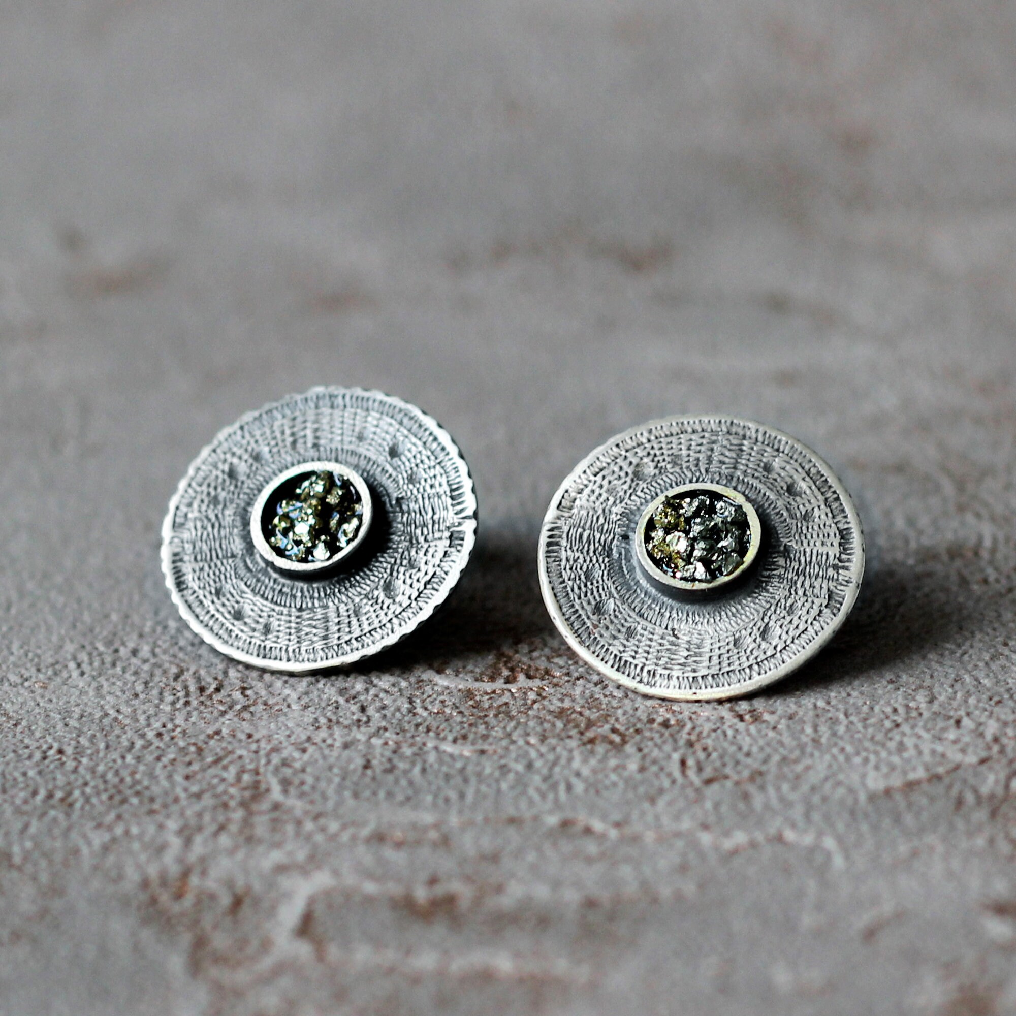 Ora rosa orecchini a bottone, rotondi da sarto, in Argento sterling