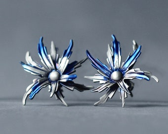 Aretes de plata, aretes azules, aretes oxidados, aretes únicos, aretes artísticos, joyería moderna