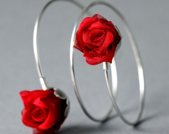 Pulsera de plata con rubéola, pulsera con rosas, pulsera para antebrazo, joyas de boda, pulsera roja para boda