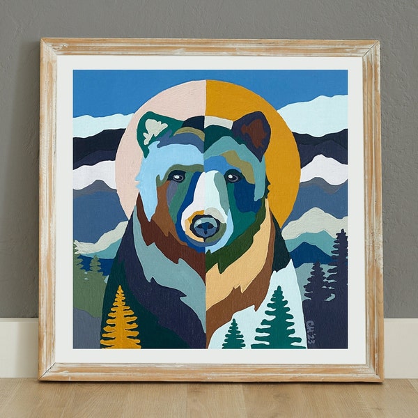 Mountain Bear Painting Fine Art Print, Contemporary Abstract Animal Painting