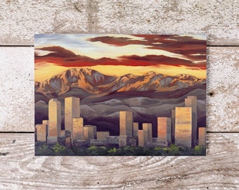 Denver Skyline Folded Note Card, Fine Art Greeting Card