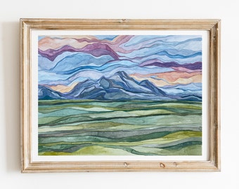Rocky Mountains Longs Peak Watercolor Fine Art Print, Colorado Mountain Painting