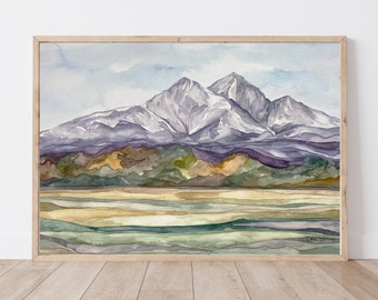 Mt Meeker and Longs Peak Watercolor Fine Art Print, Colorado Rocky Mountain Painting, Colorado Front Range