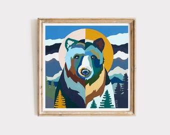 Mountain Bear Painting Art Print, Contemporary Abstract Animal Painting