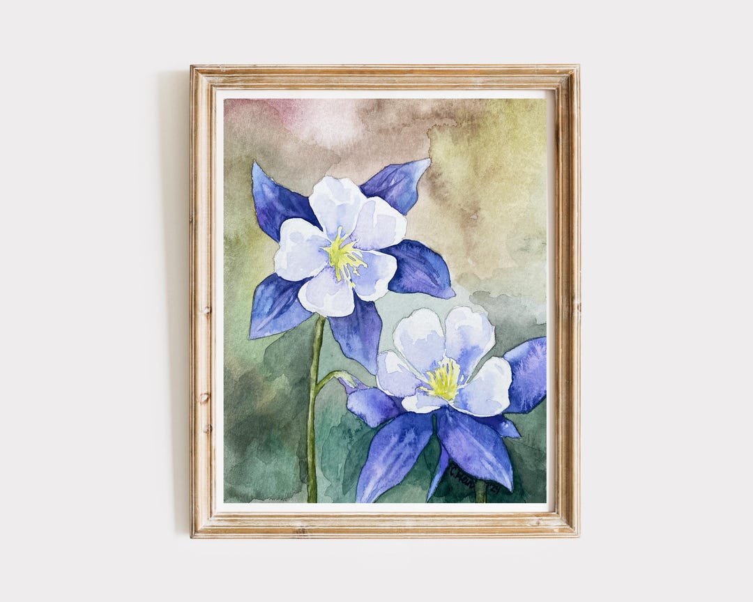 Rocky Mountain Columbines Art Print, Watercolor Colorado Flower ...