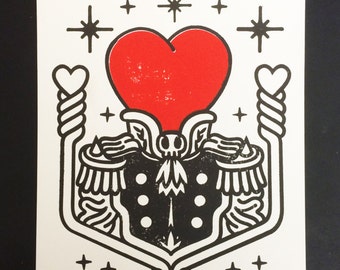 Heart Print Lonely Heart Print Hand Pressed Print Limited Edition by Robot Soda