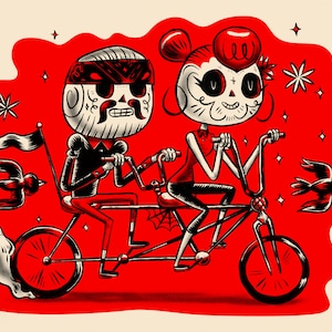 Limited Day of the Dead Bike Print CALAVERAS poster by Robot Soda image 1