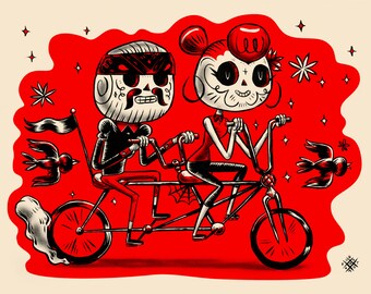 Limited Day of the Dead Bike Print CALAVERAS poster by Robot Soda