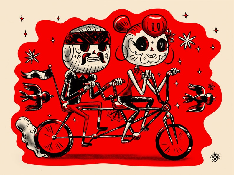 Limited Day of the Dead Bike Print CALAVERAS poster by Robot Soda image 1