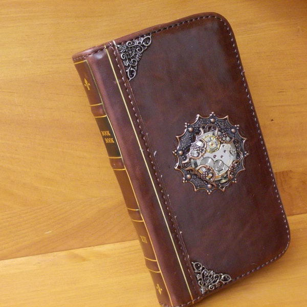 Copper Sunburst Cell Phone Cover-- Steampunk Leather "Book Style" Wallet Phone Cover for Samsung Galaxy S3 GT