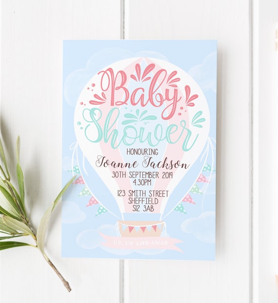 pack of 10! baby shower invitations - unisex - hot air balloon - up, up and  away! includes envelopes